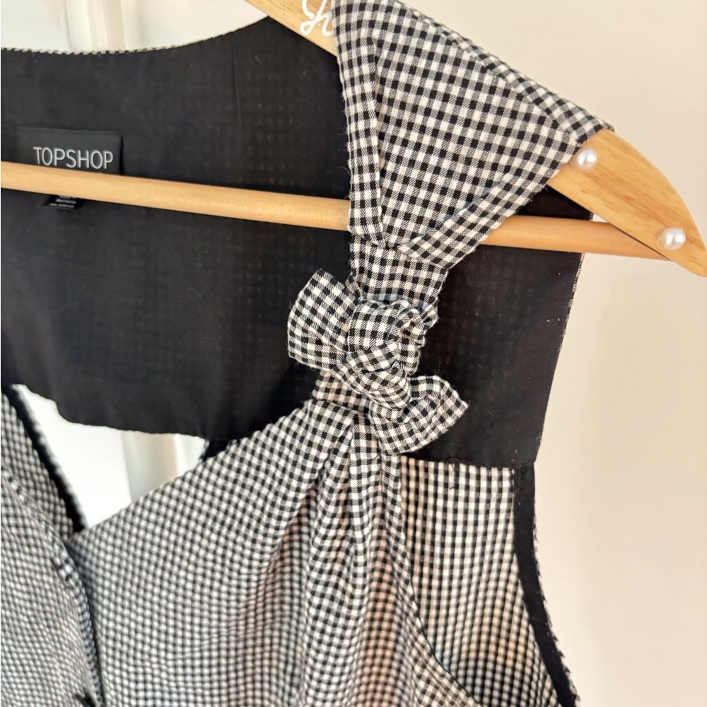 Topshop Monochrome Gingham Bow Mini Dress